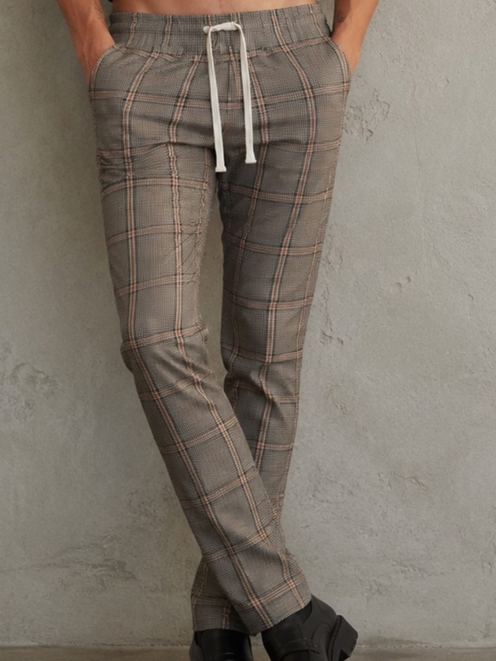 Unisex PacSun Cream Brown Plaid High Waist Ankle Slim Jogger Pants Small Slim